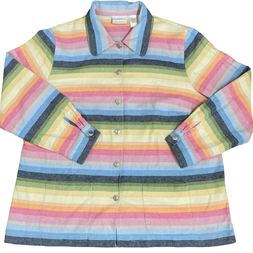 Vintage Alfred Dunner Rainbow Stripe Chore Barn Coat 18W Linen Concho Southwest